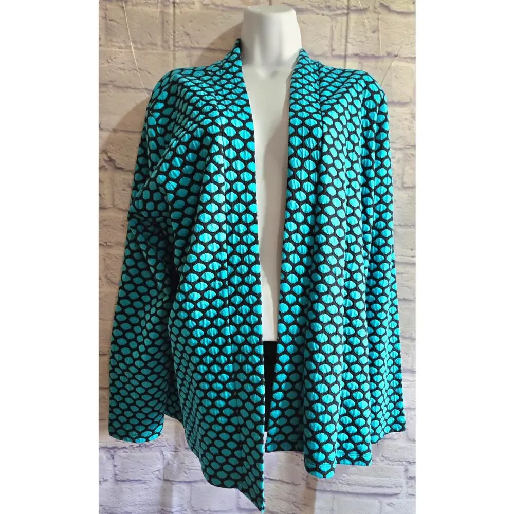 Kim Rogers Teal Black Open Front Cardigan XL Lightweight Stretchy